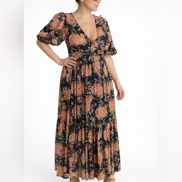 Bytimo Dresses & Skirts - byTiMo Floral Maxi Dress Puff Sleeve Tiered Romantic